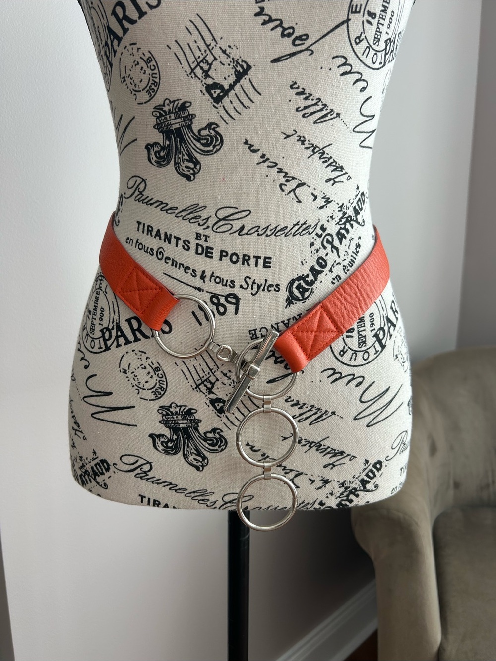 Landes Orange Genuine Leather Adjustable Ring Belt | Silver Toggle